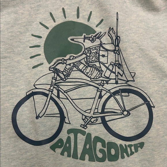 Patagonia Light Gray Hoodie with Bicycle Graphic - Picture 2 of 16